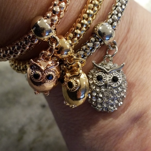 🌼Bundle owl stretch bracelets.Rose, silver, gold. - Picture 2 of 2